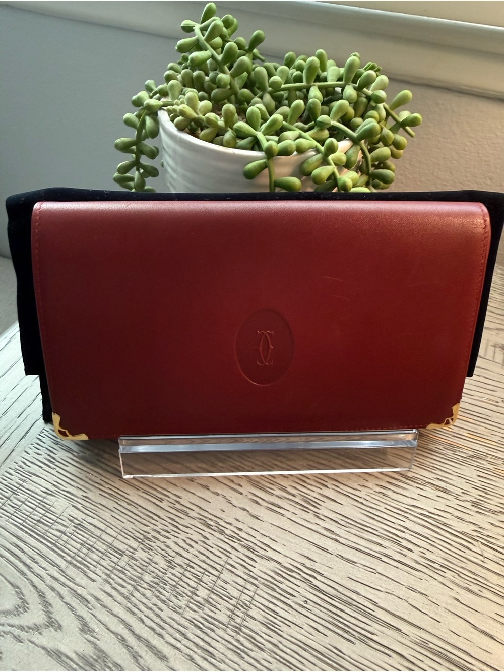 Authentic Vintage Cartier Burgundy Leather Long Continental with Velvet Pouch